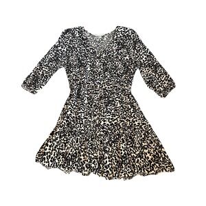 Miss Selfridge Black & Tan Animal Print Pleated Ruffle Hem Dress, Size 12